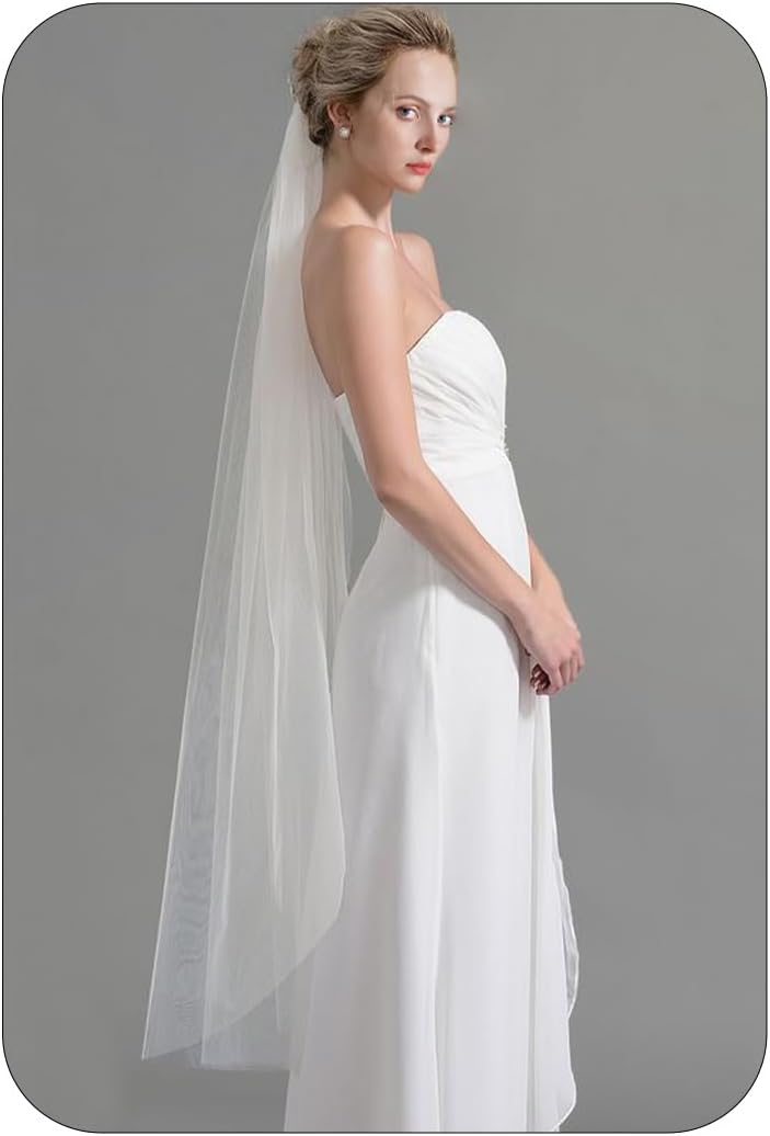 Latious 1 Tier Bride Wedding Veils Fingertip Bridal Veil Tulle Veils with Comb for Brides and Women - Image 1